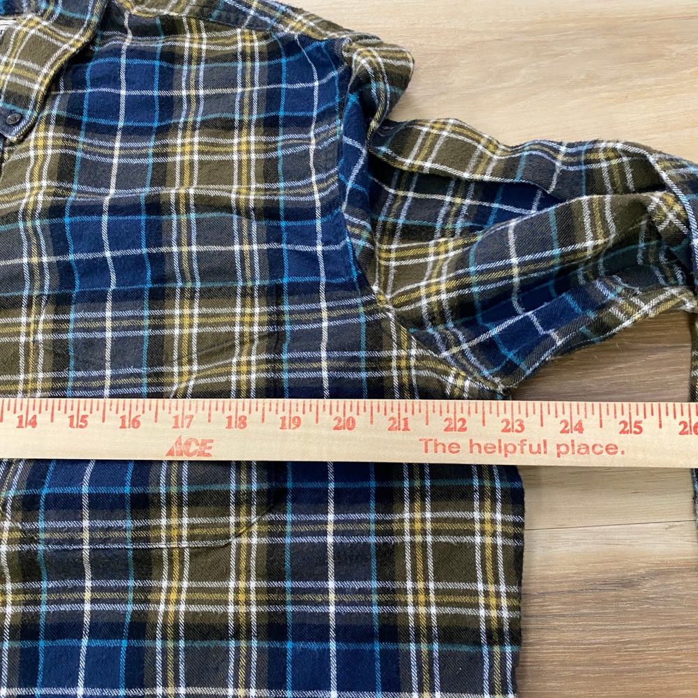 LL Bean Flannel Shirt Large L-Reg Scotch Plaid Cotton Slightly Fitted Blue Green - Picture 6 of 7